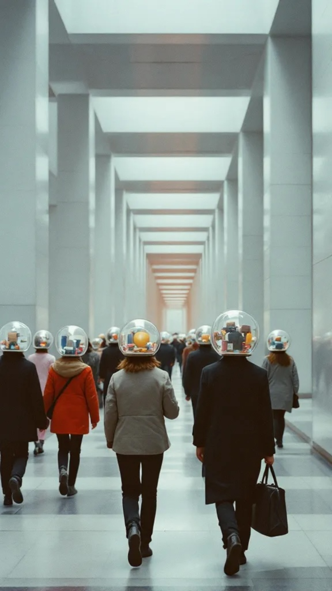 People with snow globe heads