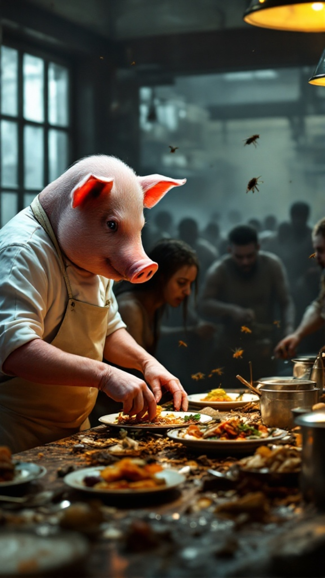 Pig chef preparing food