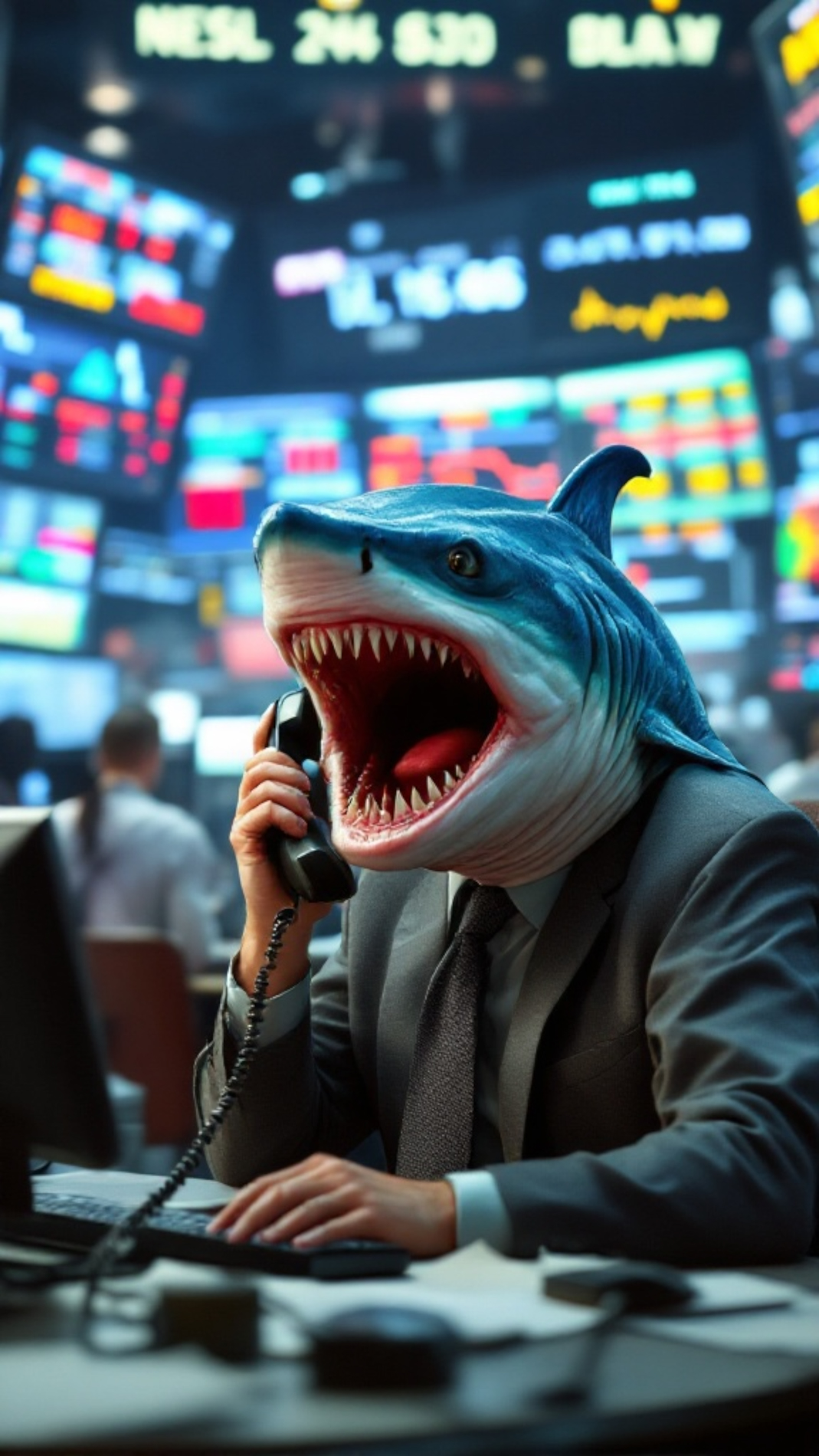 Shark businessman on phone