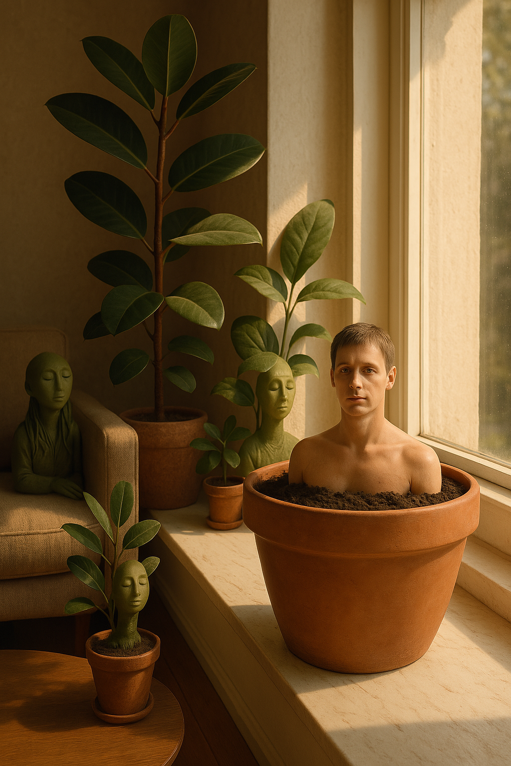 Human planted in pot