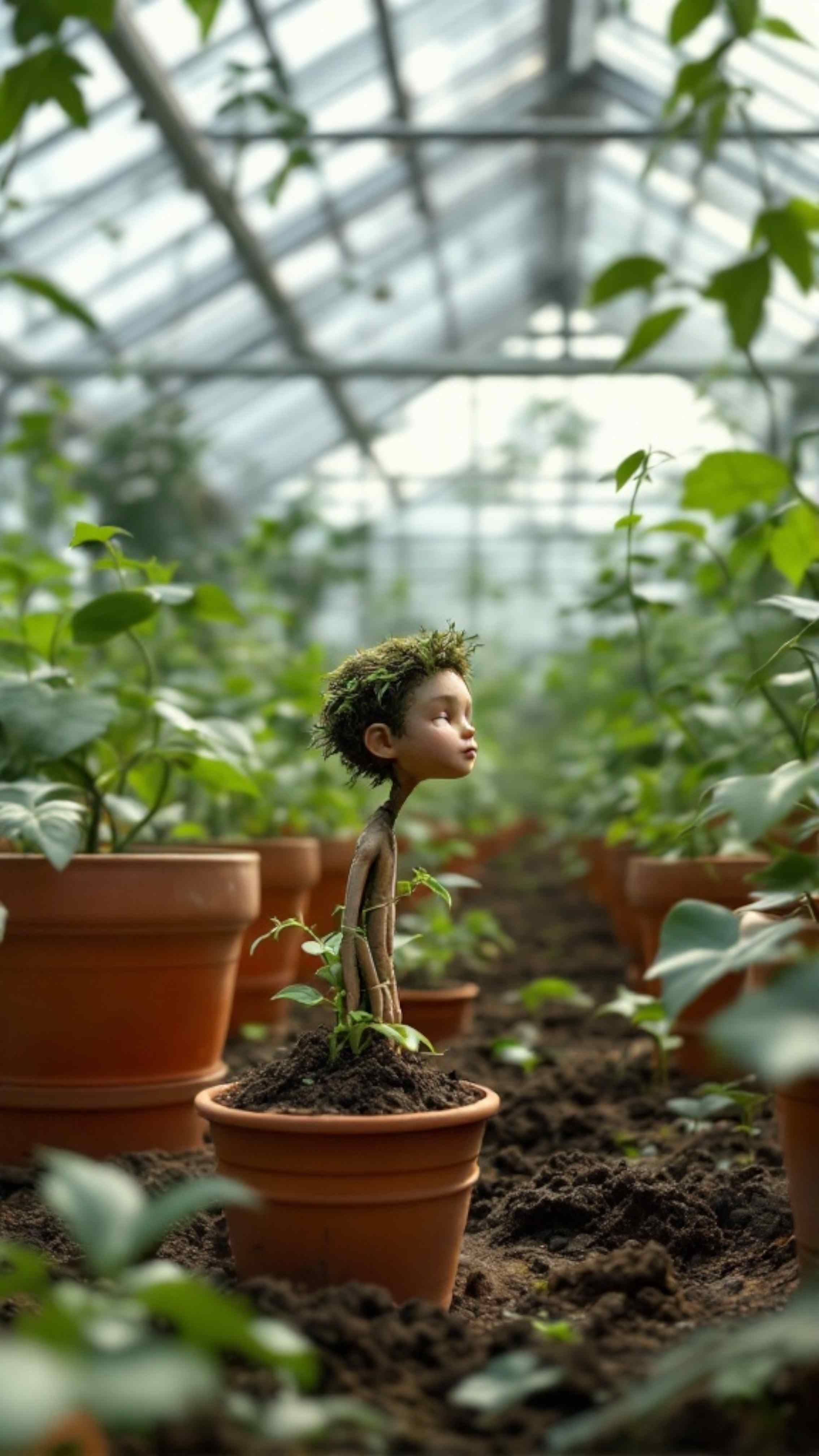 Human-plant hybrid in greenhouse